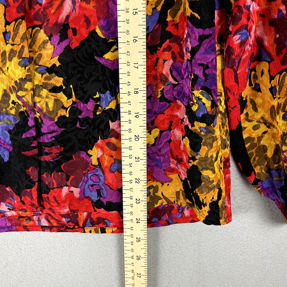 Carlisle Floral 100% Silk Top Womens 10 Blouse Colorful Bright Shoulder Pads - Picture 11 of 16